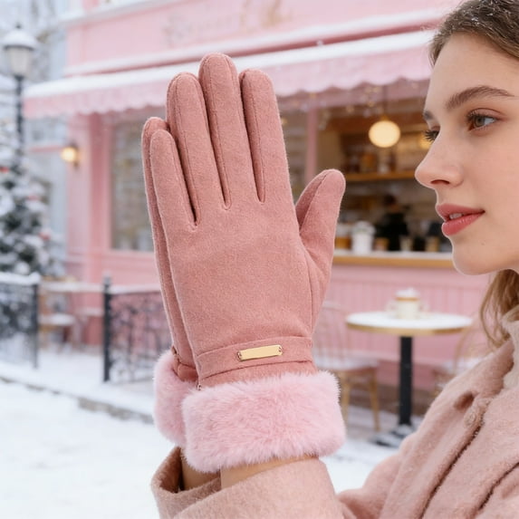 Winter Gloves, Women's Touchscreen Thermal Gloves, Fleece Lined Windproof Cuff Gloves, Daily Gloves for Women, Cold Weather, Outdoor & Indoor, Cute & Warm, Gifts Baberdicy, Ideal for Women