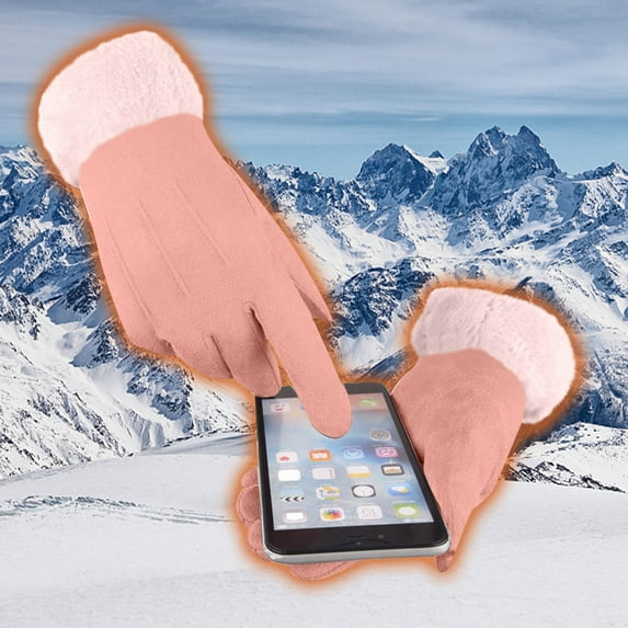 Winter Gloves Womens Gloves Touchable Screen Lady Winter Suede Gloves Warm Windproof Thick Gloves Full Finger Mittens for Outdoor