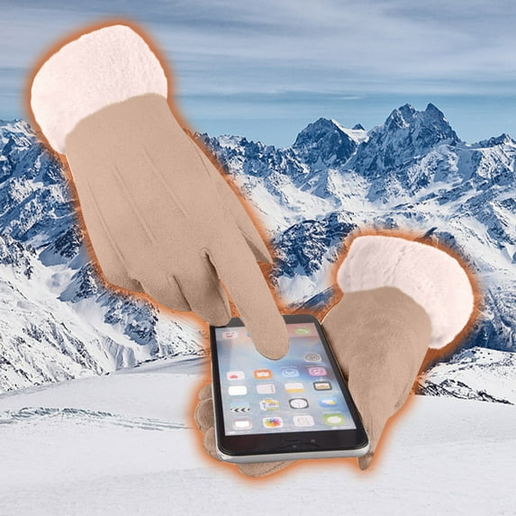 Winter Gloves Womens Gloves Touchable Screen Lady Winter Suede Gloves Warm Windproof Thick Gloves Full Finger Mittens for Outdoor