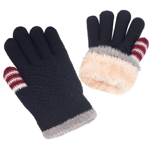 Winter Gloves for Boys Girls - Kids Warm Knit Thermal Cable Knitted Gloves Wool Fleece Lined Mittens for Cold Weather
