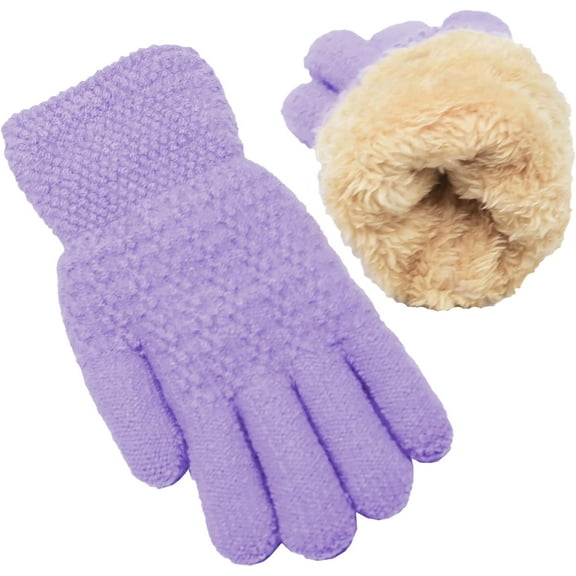 Winter Gloves for Boys Girls - Kids Warm Knit Thermal Cable Knitted Gloves Wool Fleece Lined Mittens for Cold Weather