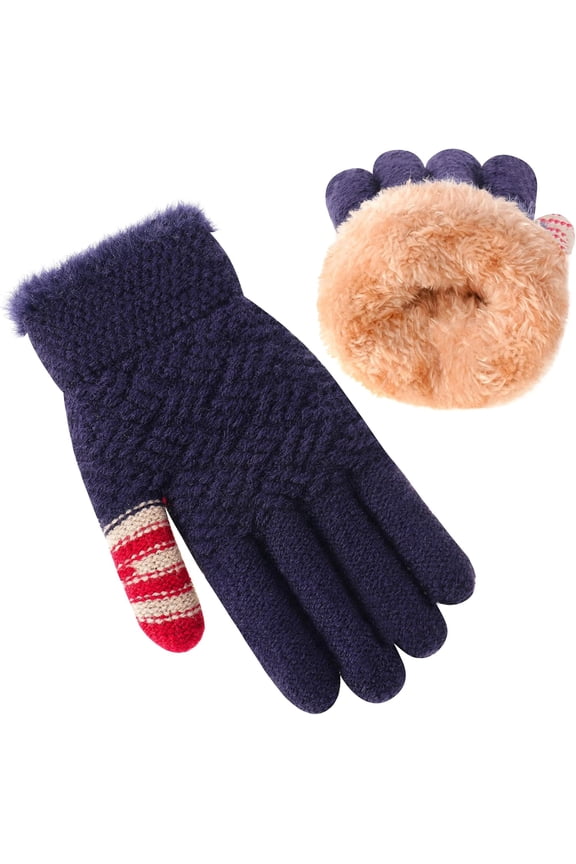 Winter Gloves for Boys Girls - Kids Warm Knit Thermal Cable Knitted Gloves Wool Fleece Lined Mittens for Cold Weather