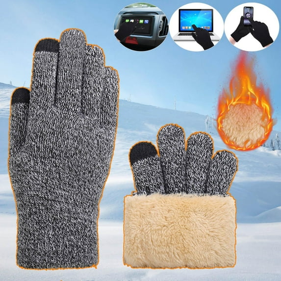 Winter Gloves for Men Women Thicken Fleece Sherpa Lined Couples Touchscreen Solid Color Stretchy Slim Thermal Warm Chunky Knitted Ski Snow Glove