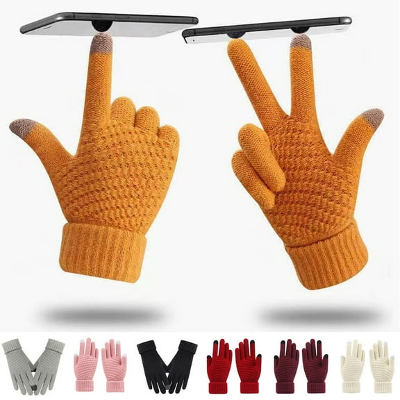Winter Gloves for Men Women, Touch Screen Texting Warm Gloves Full Finger Knitted Wool Riding Gloves