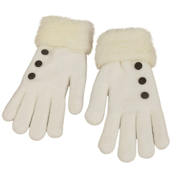 Winter Gloves for Men Women with Button Fleece Lined Thermal Warm Unisex Couples Trendy Solid Color Thicken Chunky Knitted Going-Out Glove