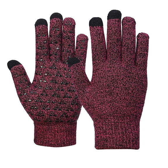 Winter Gloves for Men and Women, Thick Warm Touch Screen, Soft Knit Thermal Texting Gloves for Cold Weather Touchscreen Gloves Women Wine One Size