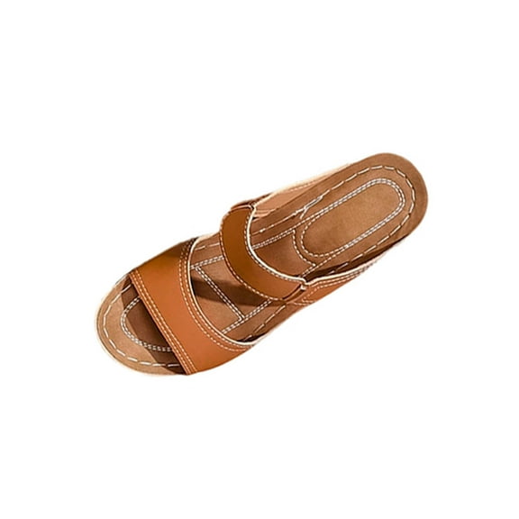Brown Female Peep Toe Wedge Slides Featuring A Contoured Insole And Durable Build