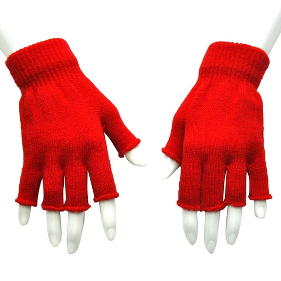 Winter Gloves for Women Cold Weather New Unisex Gloves Mitten Fingerless Knitted Crochet Half-Fingers Adult Warm Winter Style B-133 Red One Size