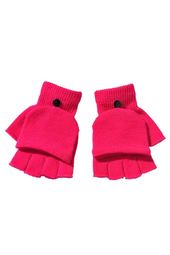 Winter Gloves for Women Fitness Thumbhole Wool Touch Screen Knitting Sport Fingerless Mittens Hot Pink