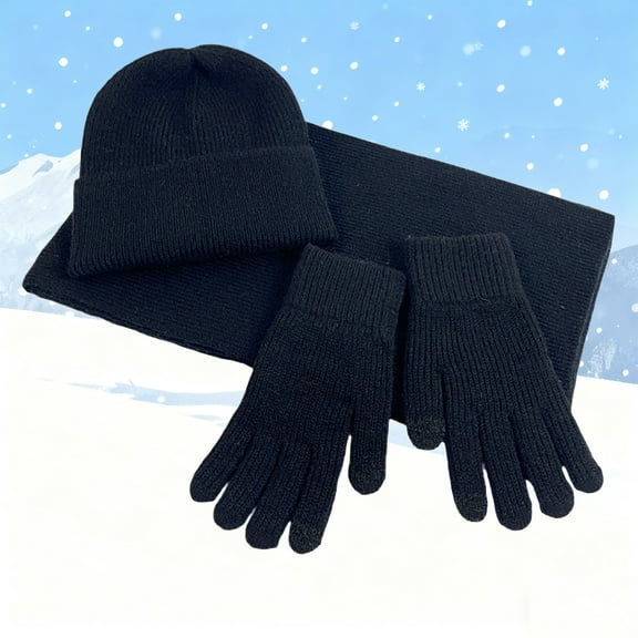 Winter Gloves for Women, Unisex 3 Pcs Winter Warm/Ski Set Knitted Beanie Hat Gloves Scarf