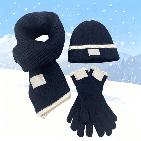 Winter Gloves for Women, Unisex 3 Pcs Winter Warm/Ski Set Knitted Beanie Hat Gloves Scarf