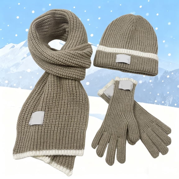 Winter Gloves for Women, Unisex 3 Pcs Winter Warm/Ski Set Knitted Beanie Hat Gloves Scarf
