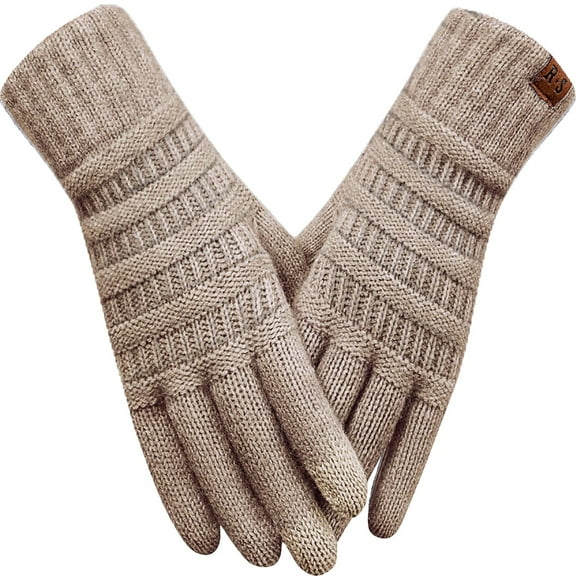 Winter Gloves for Women - Upgraded Touch Screen Warm Knit Gloves Cold Weather, Soft Fleece Lining Elastic, Khaki