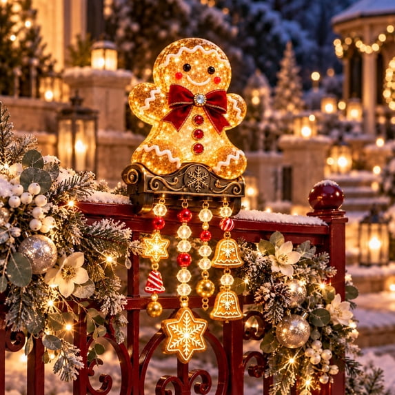 Winter Glow Gingerbread Man Icicle Light Decor Christmas Decor, LED Gingerbread Man Design Christmas Outdoor Decorations, Waterproof Hanging Christmas Lights for Porch, Yard