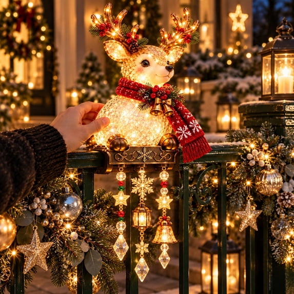 Winter Glow Reindeer Icicle Light Decor Christmas Decor, LED Reindeer Design Christmas Outdoor Decorations, Waterproof Hanging Christmas Lights for Porch, Yard