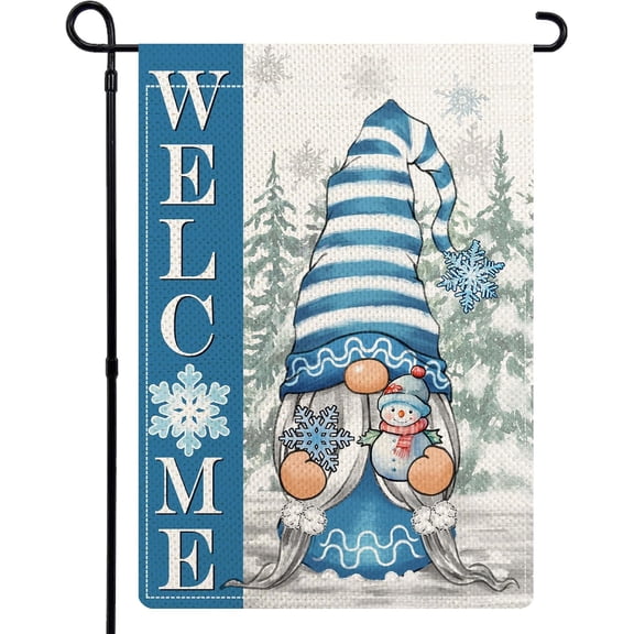 Winter Gnome Garden Flags for Outside, Winter Seasonal Welcome Garden Flags 12x18 Double Sided, Cute Gnome Pine Trees Small Holiday Lawn Flags, Winter Gnomes Decorations for Yard Farmhouse