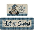 thumbnail image 1 of Winter Gnome Let It Snow Kitchen Rugs Set of 2, Blue Plaid Polka Dot Snowflake Farmhouse Kitchen Mats Decor, Christmas Holiday Seasonal Floor Door Mat Home Decorations -17x30 and 17x47 Inch, 1 of 1
