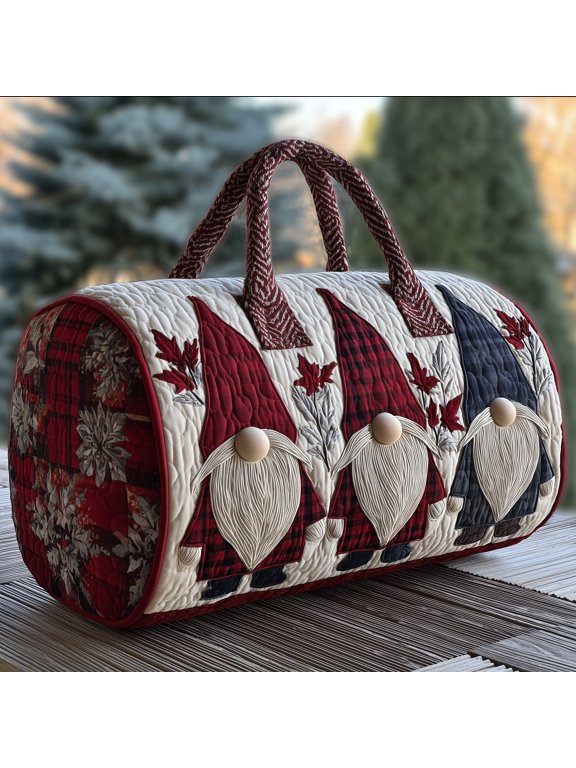 Winter Gnome Quilted Duffle Bag, Quited Travel Tote Bag, Quited Weekender Travel Bag, Carry On Duffle