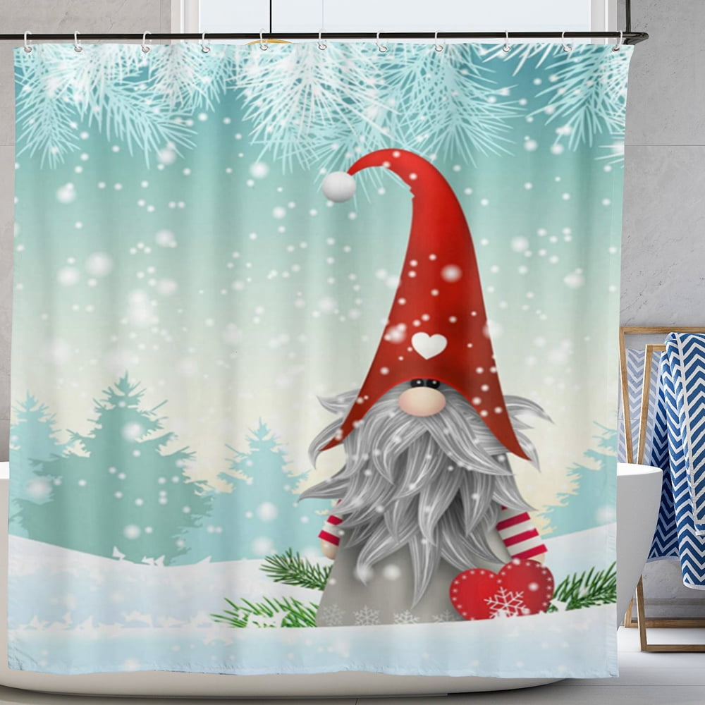 Winter Gnome Shower Curtain for Bathroom Lovely Christmas Gnomes Let it ...