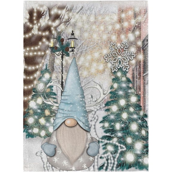Winter Gnomes Christmas Tree House Flag 28x40 Double Sided Burlap Christmas Snowflakes Reindeer Light Garden Yard Flags Outdoor Indoor Banner for Party Home Merry Xmas Decorations