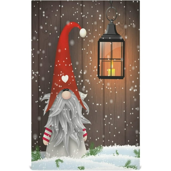 Winter Gnomes Lantern Kitchen Dish Towels Set of 4, Dwarfs Snowflake Landscape Dishcloths Absorbent Lint-Free Towel 18x28Inch Drying Clean Cloths Home Daily Use
