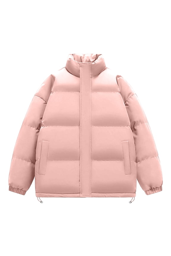 Winter Graphene Thermal Magnetic Cotton Clothing Men Models Padded Hooded Jacket, Loose Large Size Cotton Coat with Stand Collar for Youth Fashion,Pink,M