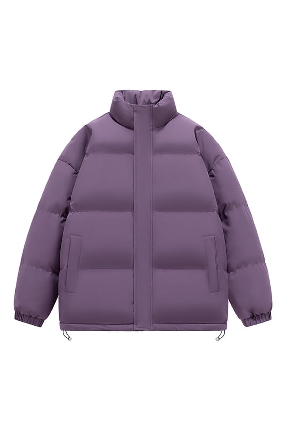 Winter Graphene Thermal Magnetic Cotton Clothing Men Models Padded Hooded Jacket, Loose Large Size Cotton Coat with Stand Collar for Youth Fashion,Purple,L