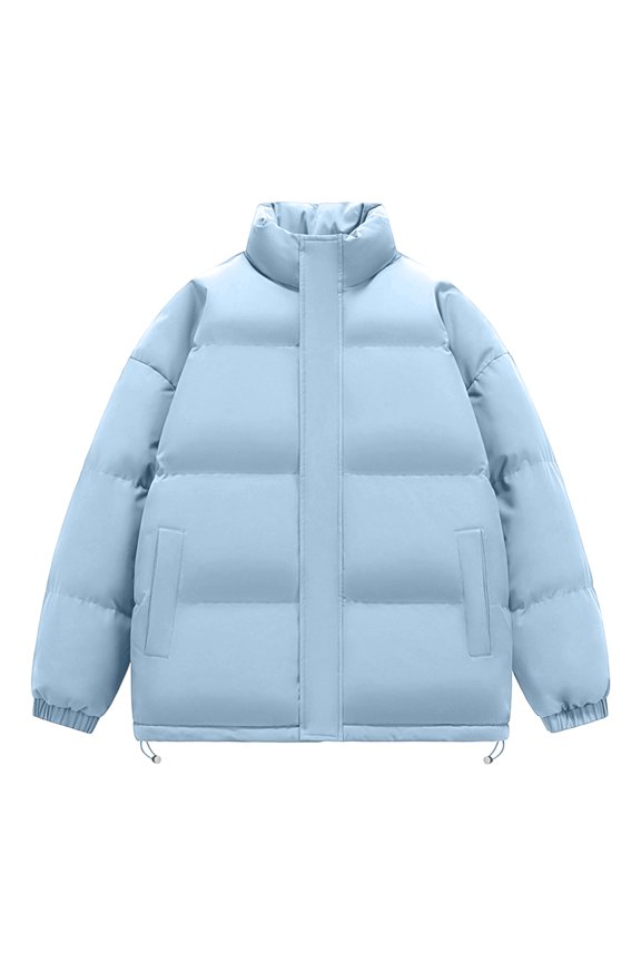 Winter Graphene Thermal Magnetic Cotton Clothing Men Models Padded Hooded Jacket, Loose Large Size Cotton Coat with Stand Collar for Youth Fashion,Sky Blue,M