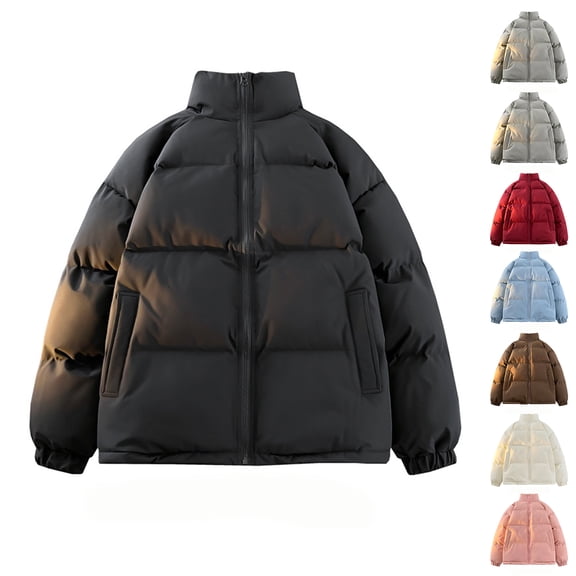 Winter Graphene Thermal Magnetic Cotton Clothing - Men's Stand-Up Collar Puffer Jacket, Couple Style Fashionable Warm Cotton-Padded Coat, Black, L