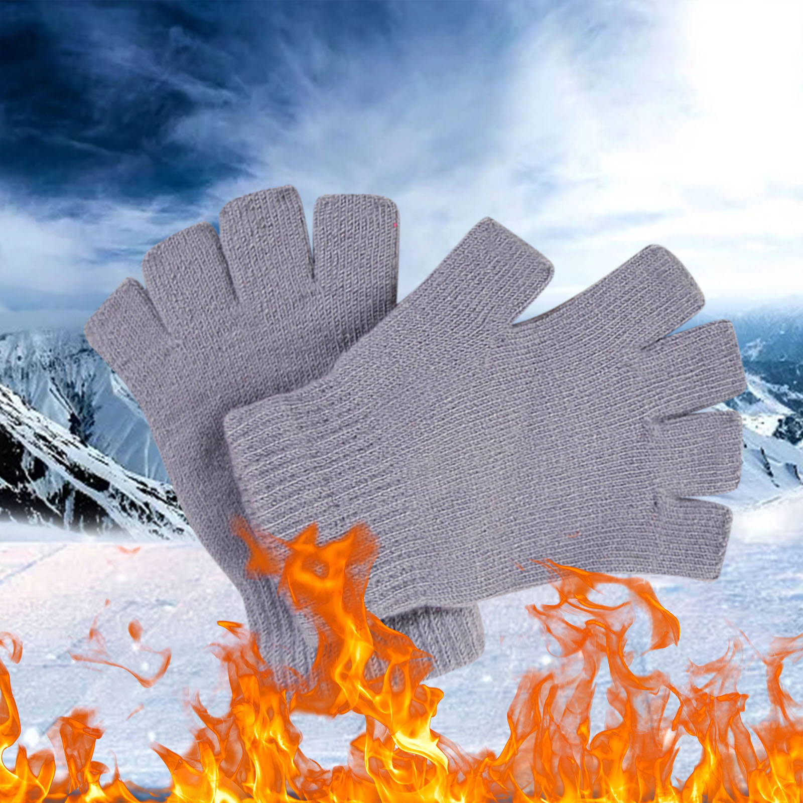 Winter Gray Men'S And Women'S Writing Gloves Stretch Knitted Wool Show  Finger Solid Color Cycling 