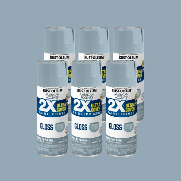 6 Pack, Winter Gray Rust-Oleum American Accents 2X Ultra Cover Gloss Spray Paint-327900, 12 oz
