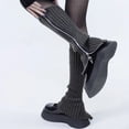 thumbnail image 1 of Winter Gray Womens Leg Warmers Gothic Punk Ribbed Knitted Side Zipper Up Solid Color Boot Socks Knee High Foot Cover Sock, 1 of 8