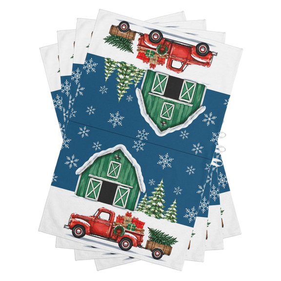 Winter Green Barn Kitchen Towels Dish Towel Pack of 4 Cottagecore Truck Christmas Tree Blue Soft Dish Cloth Set Absorbent Dishcloth for Drying Dishes, Hand Towels 18 x 28 Inches