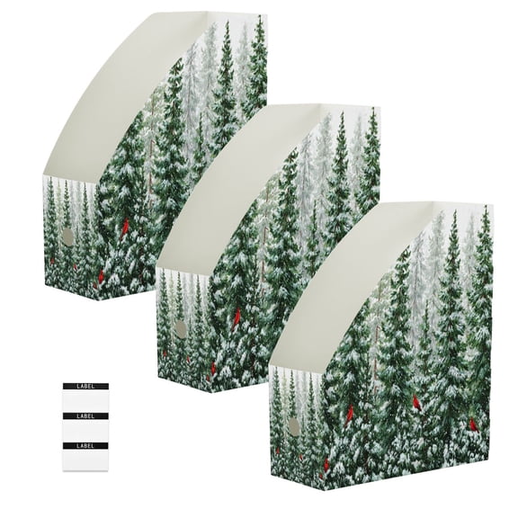 Winter Green Pine Tree 6 Pack Magazine File Holders Desktop File Organizer Document Storage Bins for Office Home School