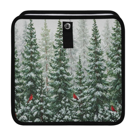 Winter Green Pine Tree Car Dumpster Leakproof Trash Can Organizer Waterproof Garbage Bin 8.66x8.66x5.9in Oxford Cloth