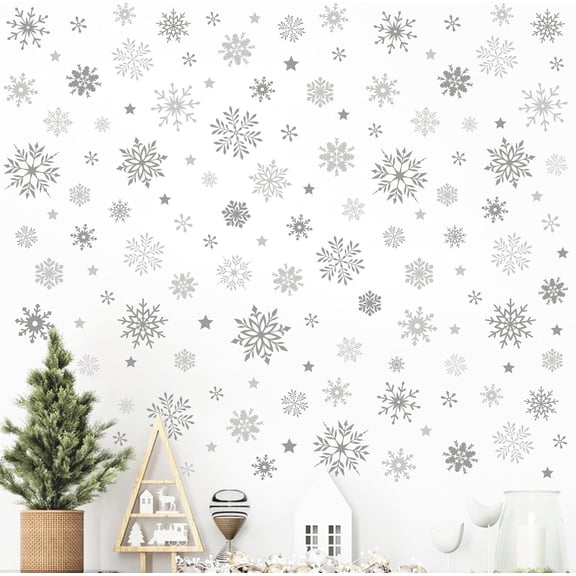Winter Grey Snowflake Wall Decals Stickers, Gray Snow Stars Decorations Bedroom Art, Christmas Seasonal Home Living Room Kitchen Decor