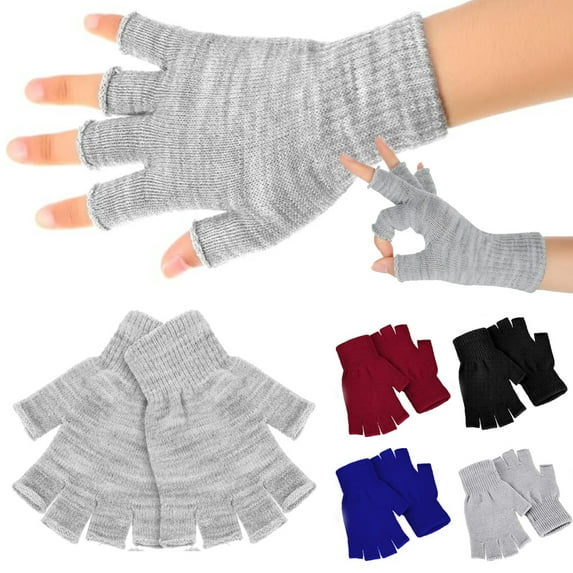 Winter Half Finger Gloves, Knitted Fingerless Mittens, Warm Stretchy Gloves for Men and Women