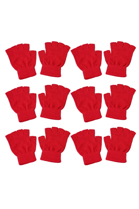 Winter Half Finger Gloves Knitted Fingerless Mittens wth Thumb Hole Warm Stretchy Short Hand Warmer for Men Women 6 Pair