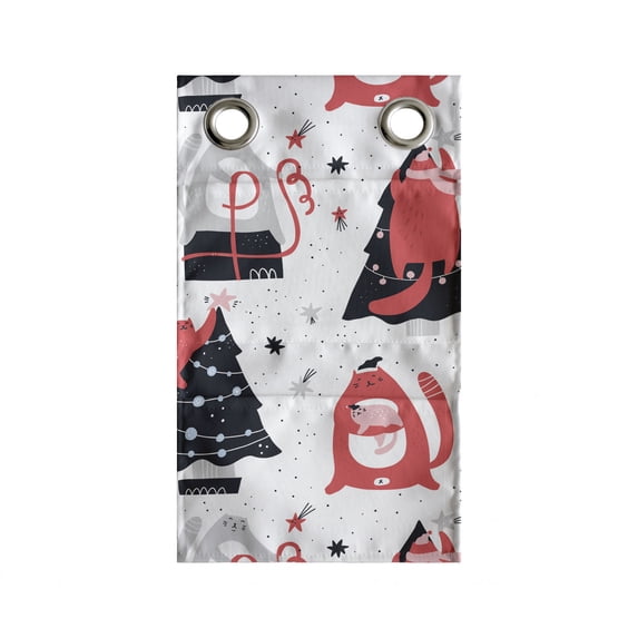 Winter Hanging Pocket Organizer, Big Cats Preparing at Christmas Time Holiday Celebration Joyous Winter Times, Printed Polyester Storage Bag with Pockets, 9" x 16", White and Coral