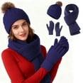 thumbnail image 1 of Winter Hat Beanie Long Scarf Gloves Set, 3Pcs Soft Solid Color Knitted Gloves Cap Scarf Set for Women Men (Navy), 1 of 6