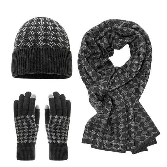 Winter Hat Beanie Long Scarf Touchscreen Gloves Set, 3Pcs Soft Thick Lined Gloves Skull Cap Scarf Set for Women Men