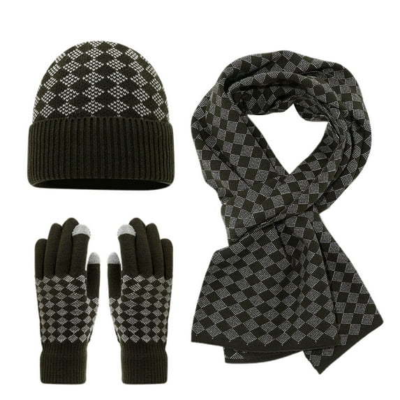 Winter Hat Beanie Long Scarf Touchscreen Gloves Set, 3Pcs Soft Thick Lined Gloves Skull Cap Scarf Set for Women Men