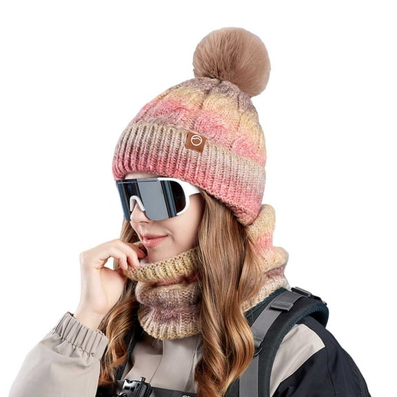 Winter Hat Beanie Short Scarf Set, 2Pcs Soft Thick Lined Skull Cap Scarf Set for Women Men