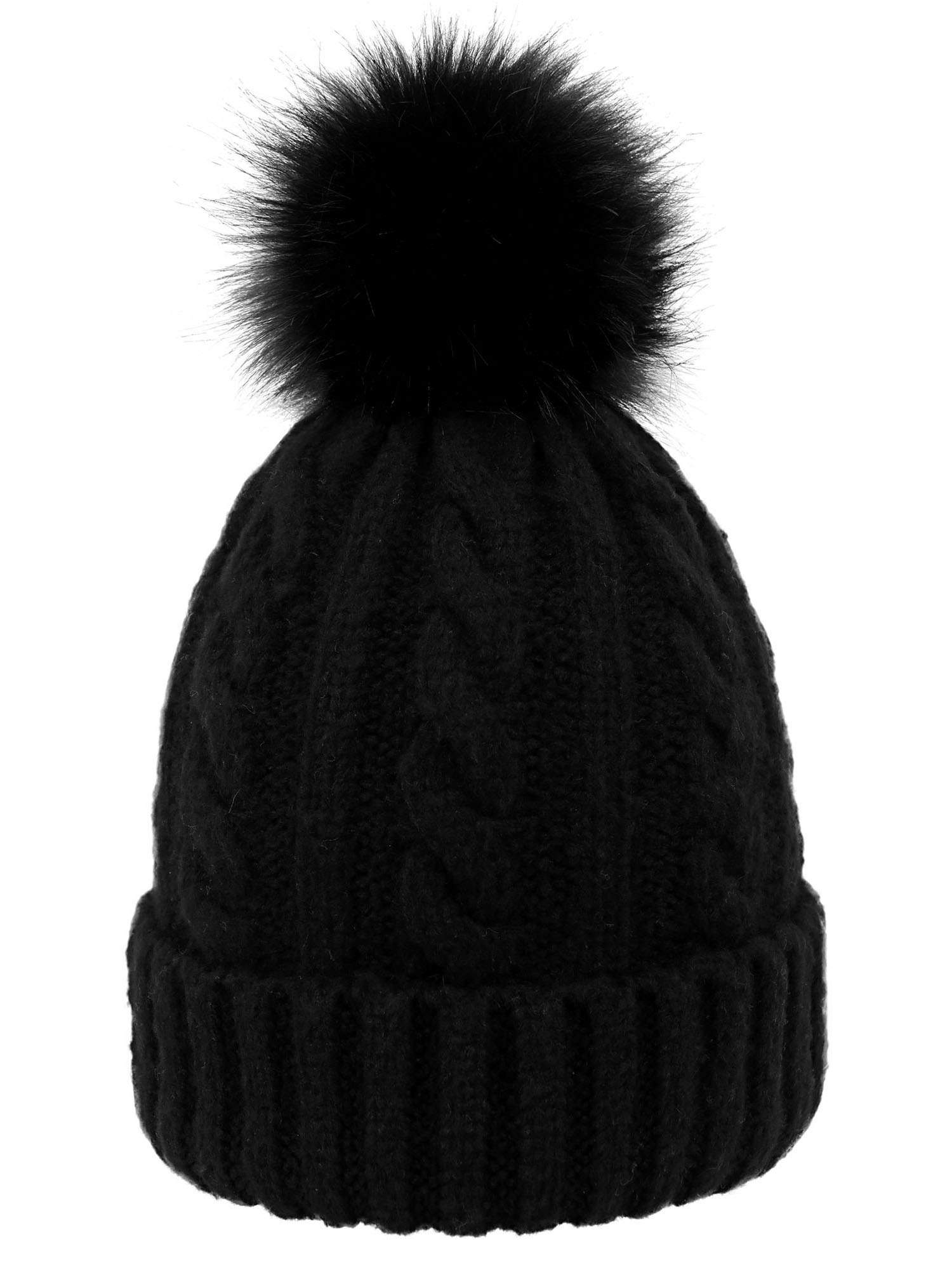 Winter Hat Beanie for Women Knit Slouchy Ski Hat Faux Fur Beanies Pompom, Black Beanie, Black pom Beanie - image 1 of 4