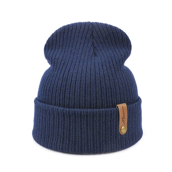 Winter Hat CQXIDFH Adult Solid Knitted Winter Hat, Candy Color Casual Pullover Cap, Warm Cold Weather Headwear for Outdoor, Bucket Hats (Navy, One Size)