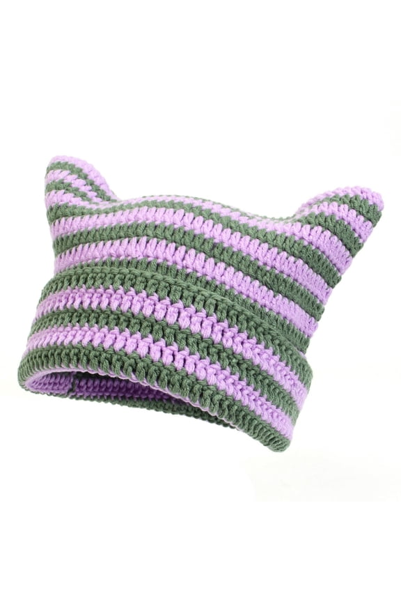 Winter Hat CQXIDFH Women Handmade Crochet Beanie, Vintage Goth Style, Cute Cat Ear Knitted Winter Hat, Baseball Caps (Purple, One Size)