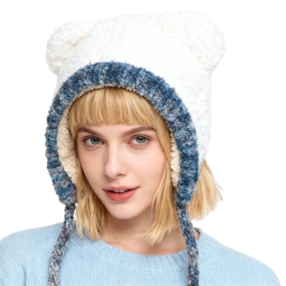 Winter Hat, Cute Bear Ear Knit Hat, Double Layer Warm Ear Flap Hat, Animal Hat for Women Girls, Cold Weather, Daily, Adorable & Super Warm, Gifts Baberdicy, Ideal for Women, Young Adults