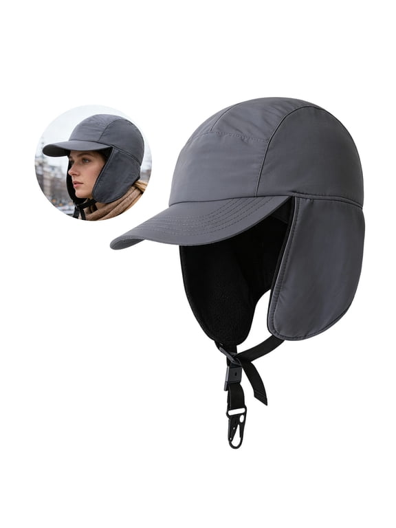 Winter Hat with Earflaps, Mens Winter Hat with Brim Earflaps Hat, Pilot Hat Outdoor Warm Thickened Ear Protectors, Windproof Ski Riding Cold Weather Cap with Adjustable Buckle 21.2-22.8Inch