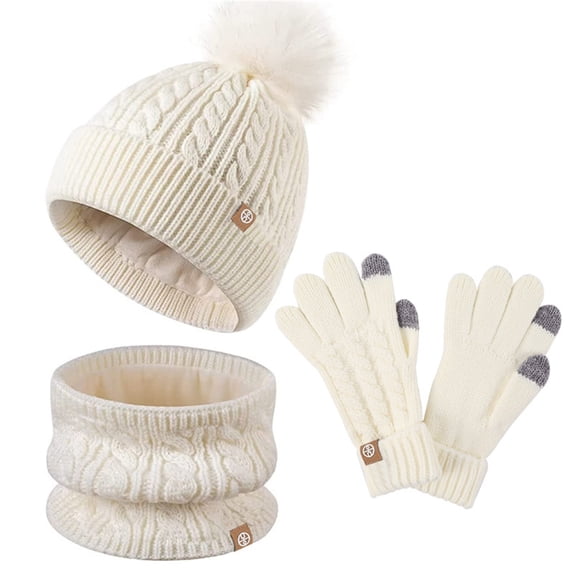Winter Hat Gloves Big Girl Knits Scarf Set Girls Toddler Hat Gloves Set Boys Children Hats with Pom Hats Boys Knit Neck Warmer Gaiter Caps Mittens Lined Set One Size