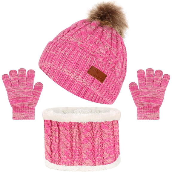 Winter Hat Gloves Scarf Set Winter Beanie Hat Scarf Gloves Set with Knit Thick Warm Fleece Lined